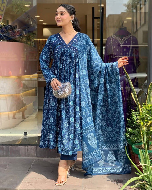 Indira Indigo Bloom Anarkali Set