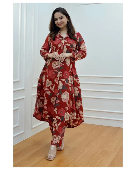 Red Floral Print Suit