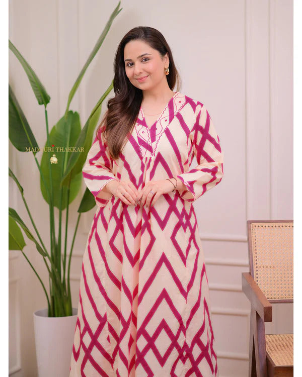 Magenta and Beige Geometric Print Suit