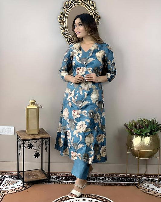 Iraa Teal Blossom Suit Set