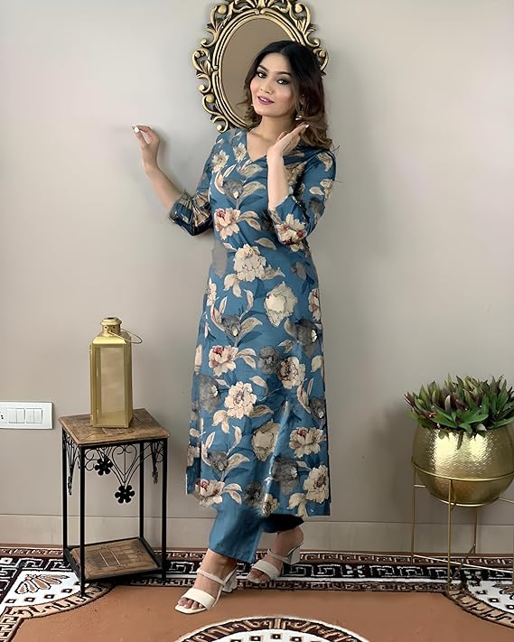 Iraa Teal Blossom Suit Set