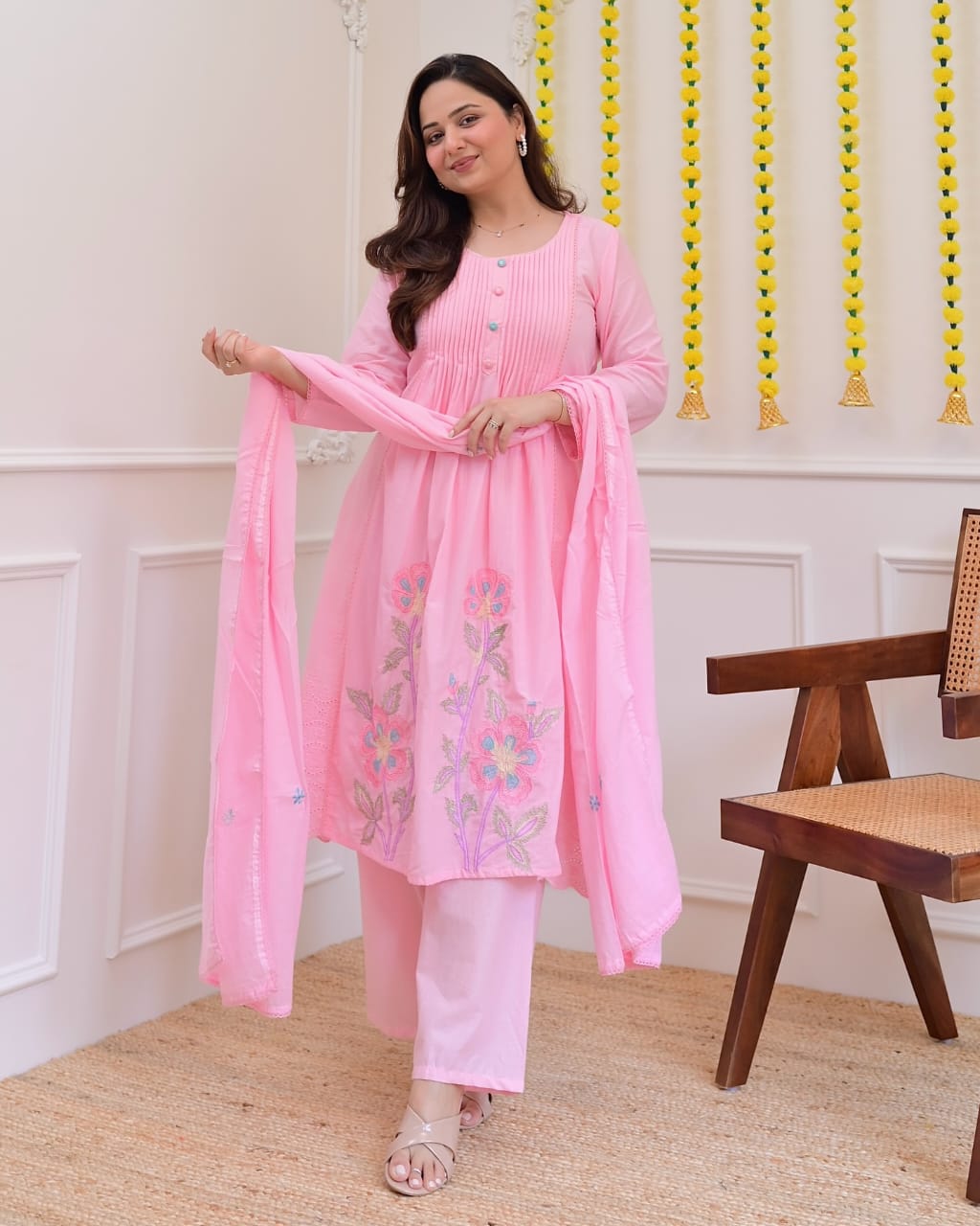 Ethrivaa’s Elara Pink Blossom Cotton Set