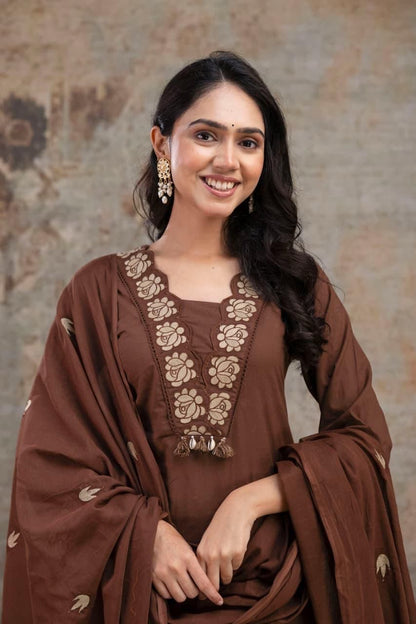 Zohra Brown Blossom Suit Set