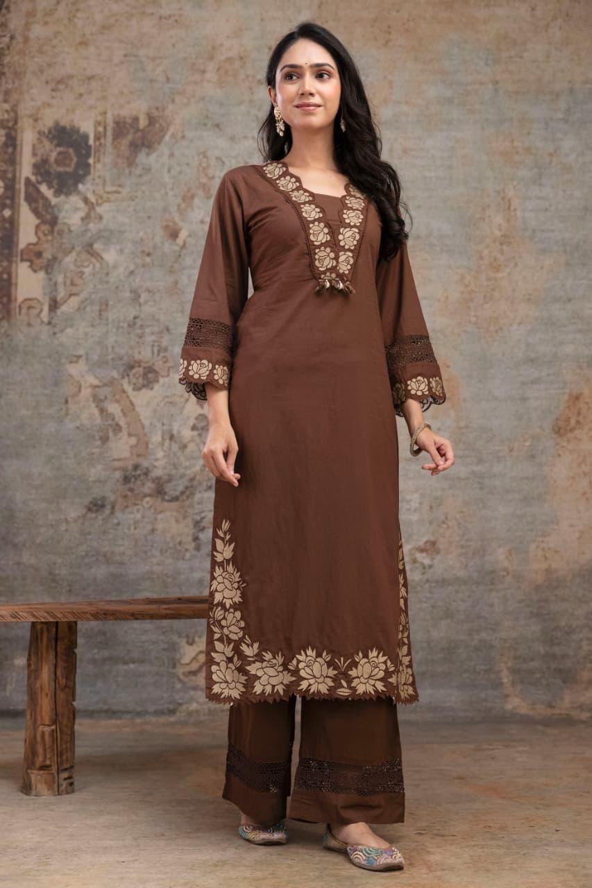 Zohra Brown Blossom Suit Set