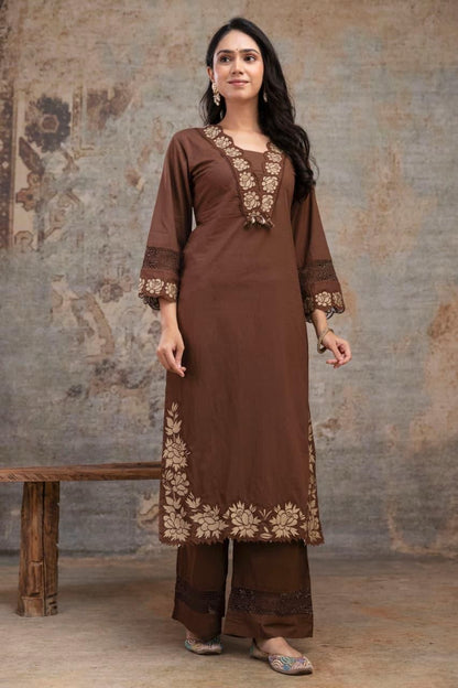 Zohra Brown Blossom Suit Set