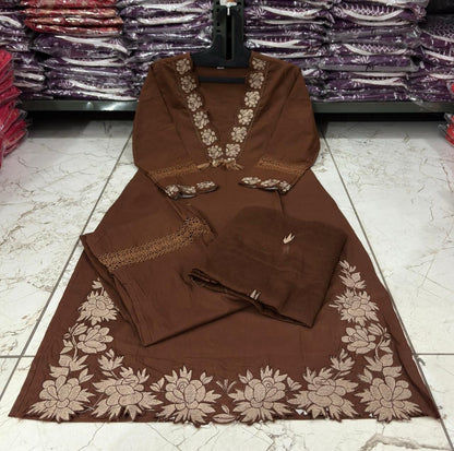 Zohra Brown Blossom Suit Set