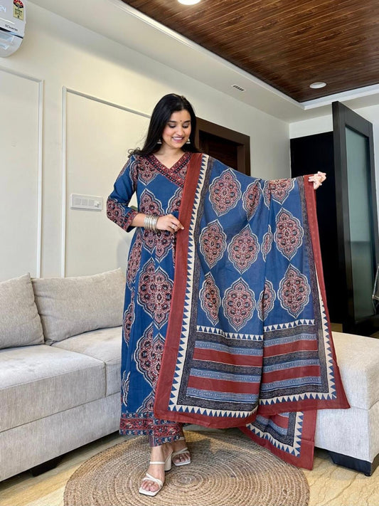 Indira Indigo Block Print Cotton Set