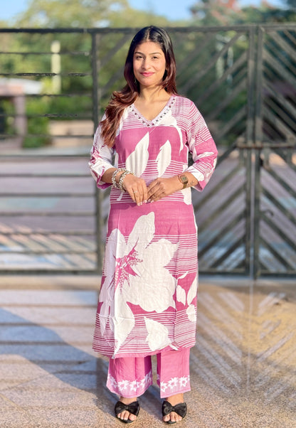 Gulabi Viscose Bloom Kurta Set