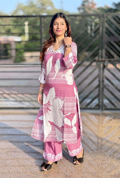 Gulabi Viscose Bloom Kurta Set