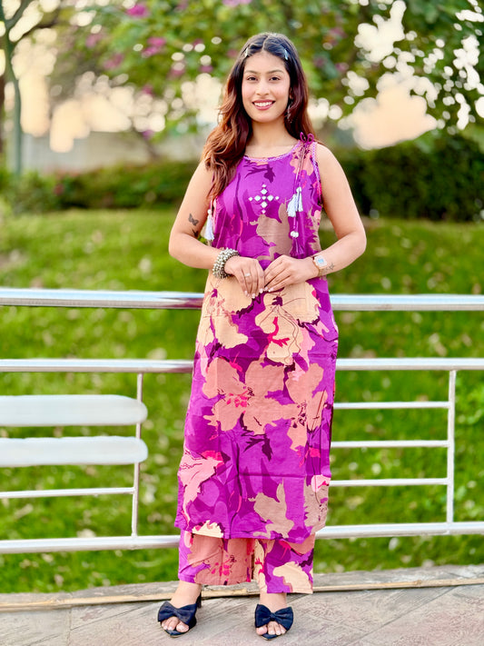 Purple Vastra Pushp Kurta Set
