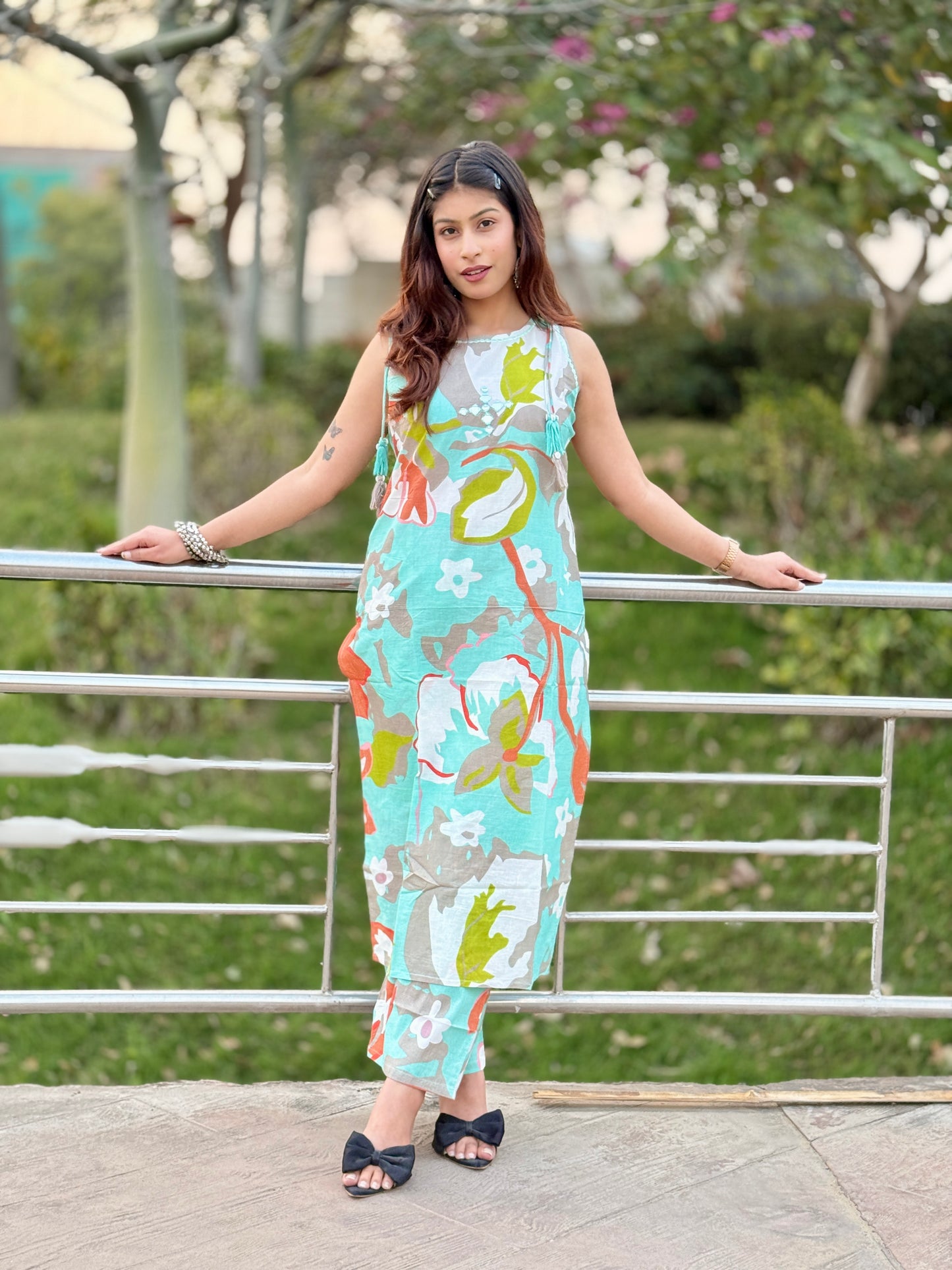 Aqua Vanika Floral Cotton Set