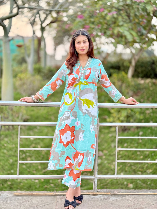 Aarika Aqua Bloom Cotton Kurta Set