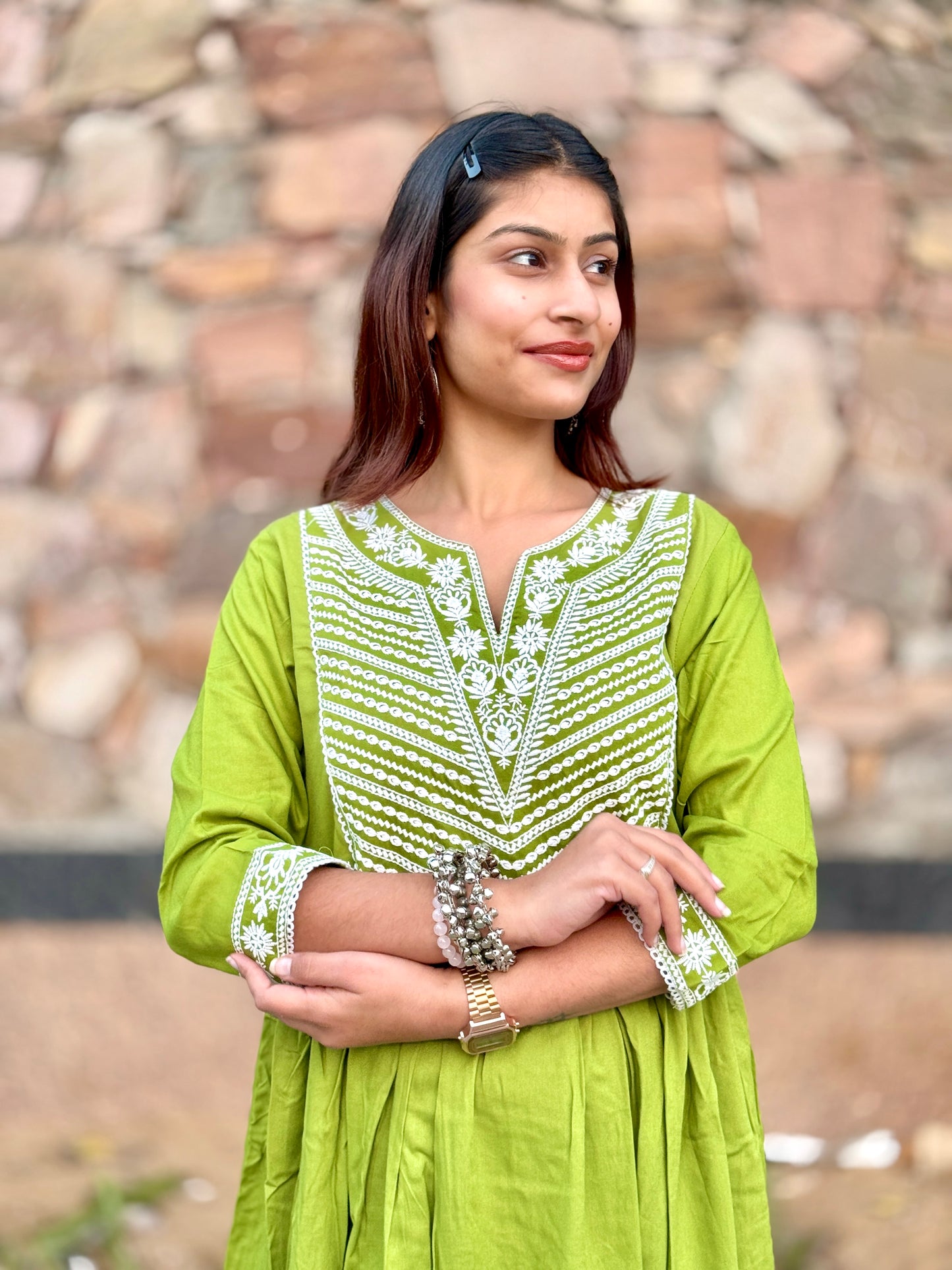 Kesarika Lime Bloom Anarkali Set