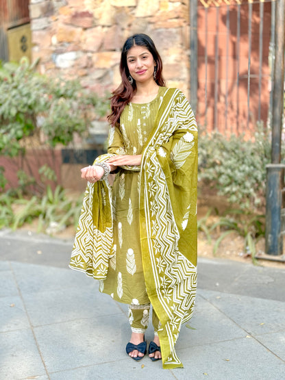 Olive Vriksha Cotton Suit Set