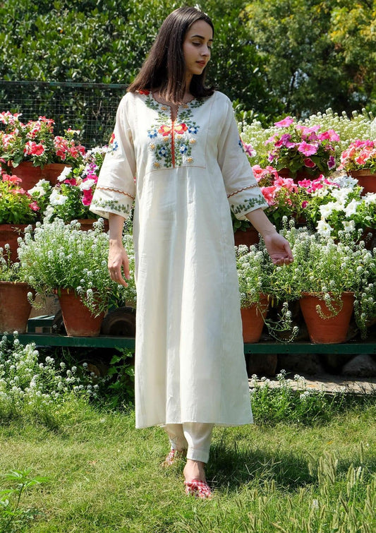 Garden Grace Embroidered Cotton Kurta Set