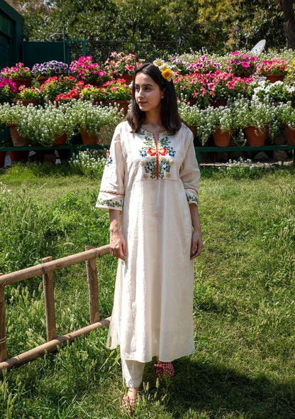 Garden Grace Embroidered Cotton Kurta Set
