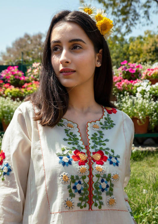 Garden Grace Embroidered Cotton Kurta Set