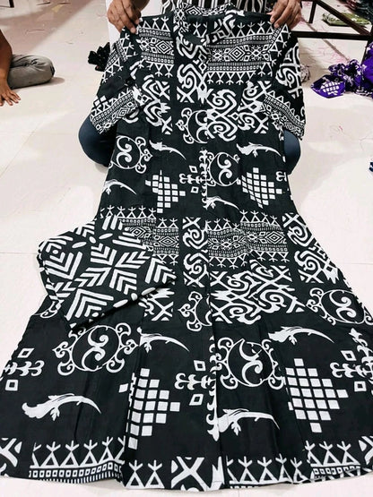 Black and White Geometric Print Cotton Suit