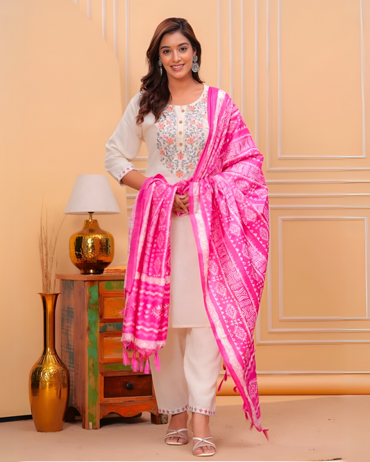 Rosé Whisper Khadi Embroidered Suit Set