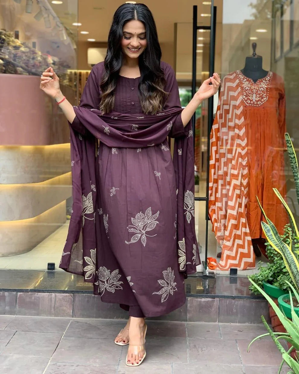 Aaravi Plum Leaf Pure Cotton Kurta Set