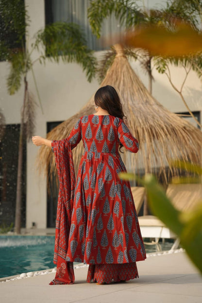 Rust Glow Anarkali Cotton Set