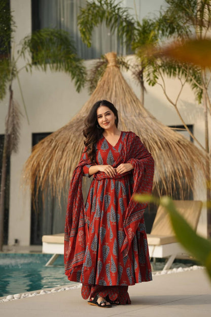 Rust Glow Anarkali Cotton Set