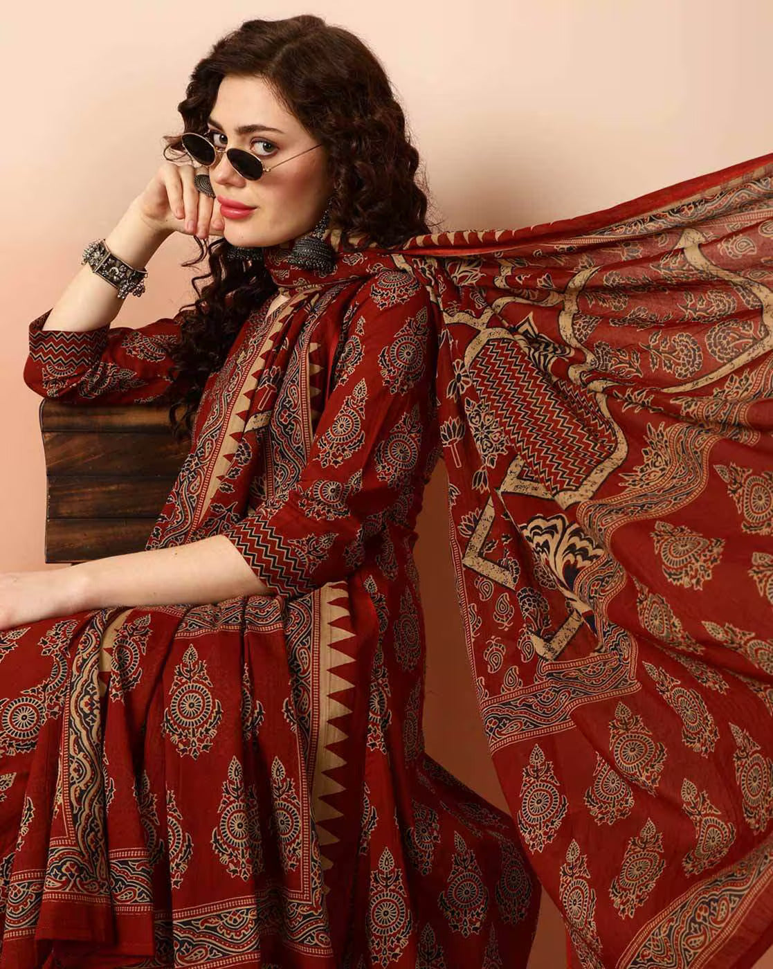 Rustic Ruby Pure Viscose Suit Set
