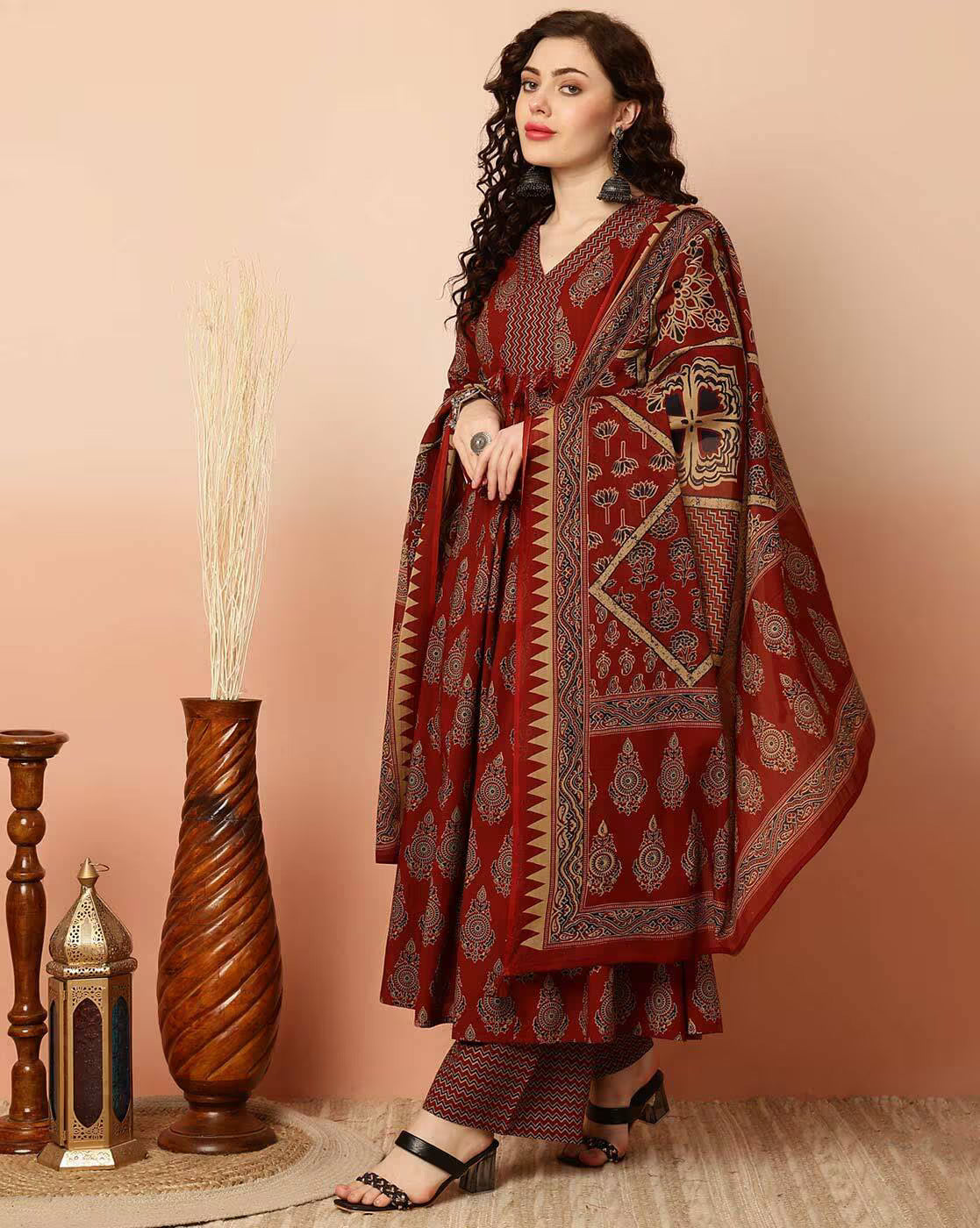 Rustic Ruby Pure Viscose Suit Set