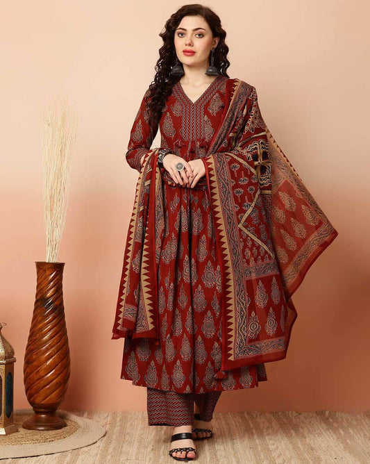 Rustic Ruby Pure Viscose Suit Set
