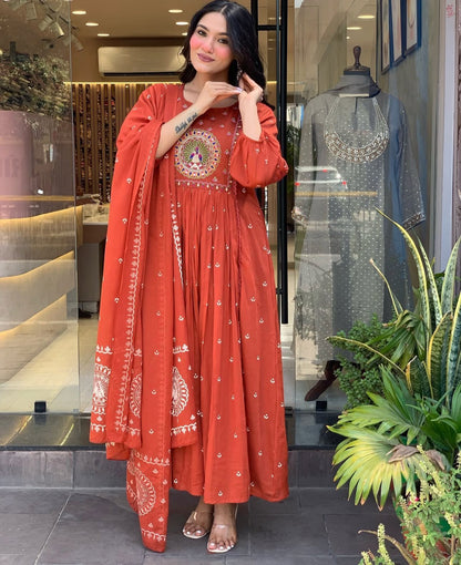 Noor Rust Blossom Anarkali Set