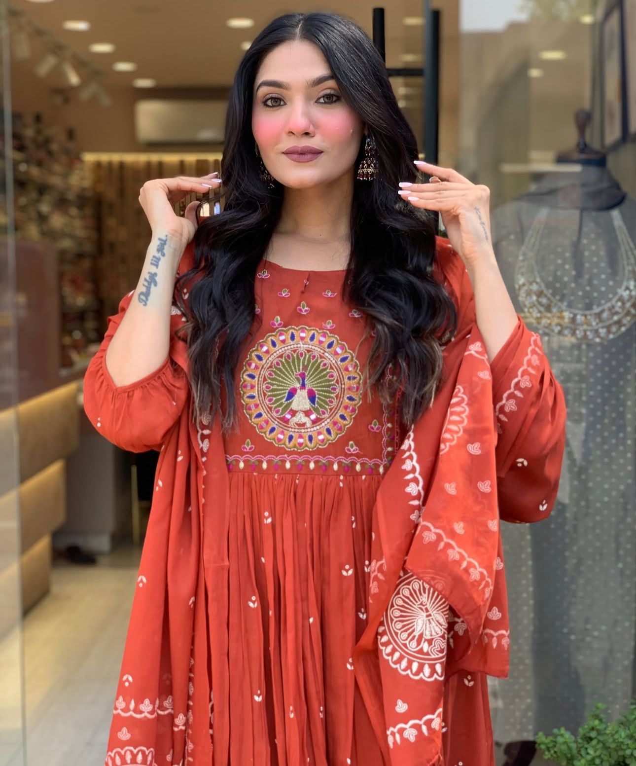 Noor Rust Blossom Anarkali Set