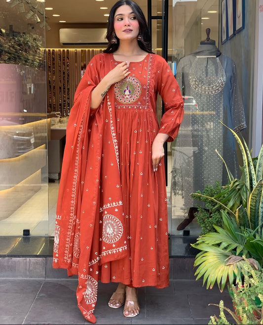Noor Rust Blossom Anarkali Set