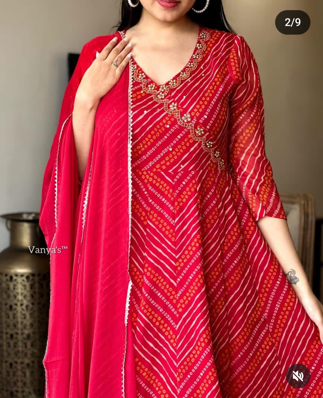 Gulzar Rayon Red Bandhani Suit Set