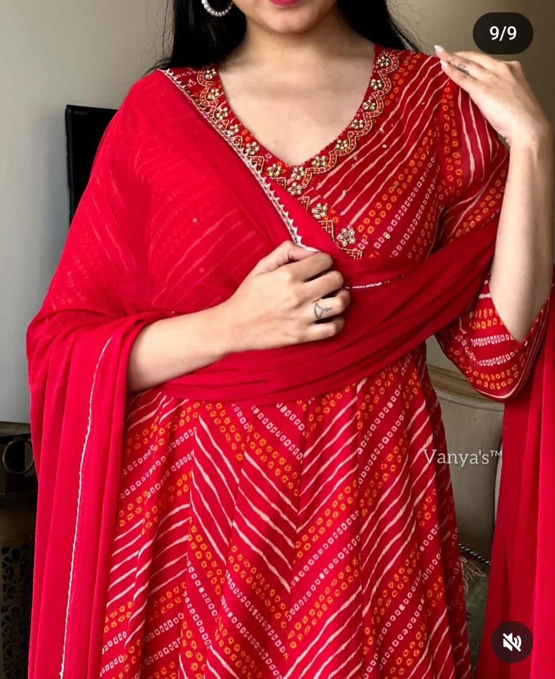 Gulzar Rayon Red Bandhani Suit Set