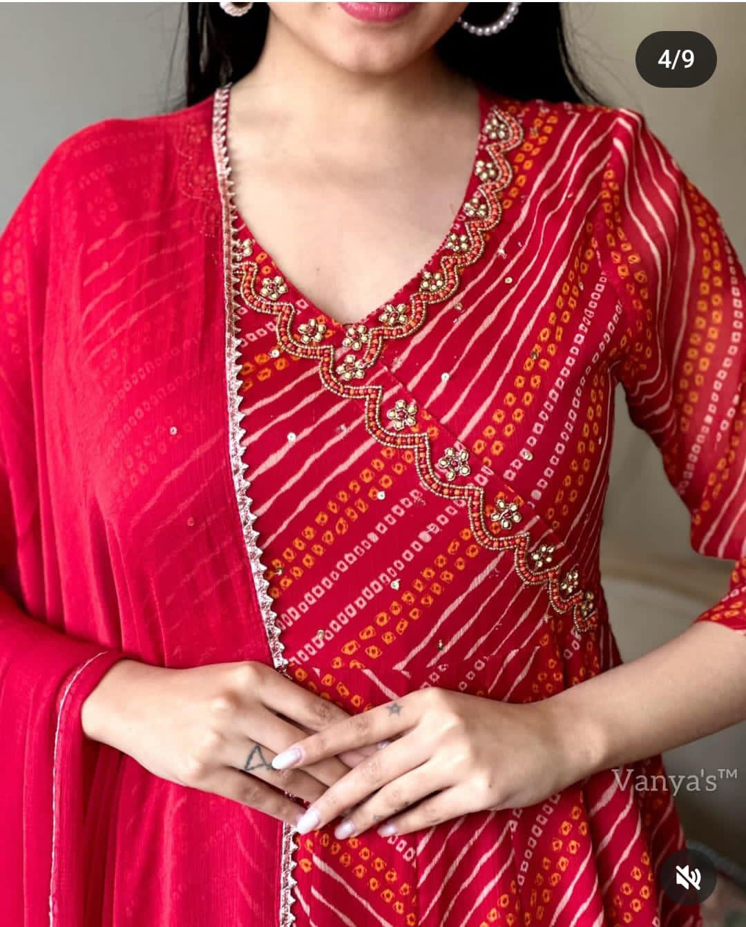 Gulzar Rayon Red Bandhani Suit Set
