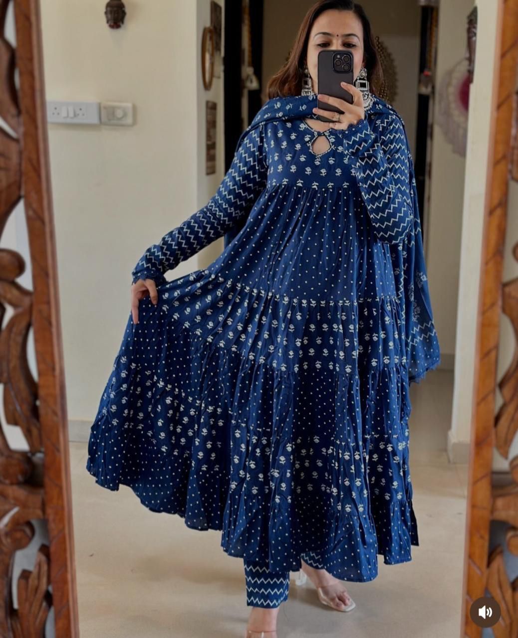 Blue Zara Cotton Anarkali Set – Ethnic Elegance in Indigo