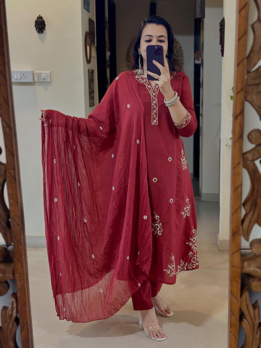 Mehrnaz Maroon Cotton Grace Set