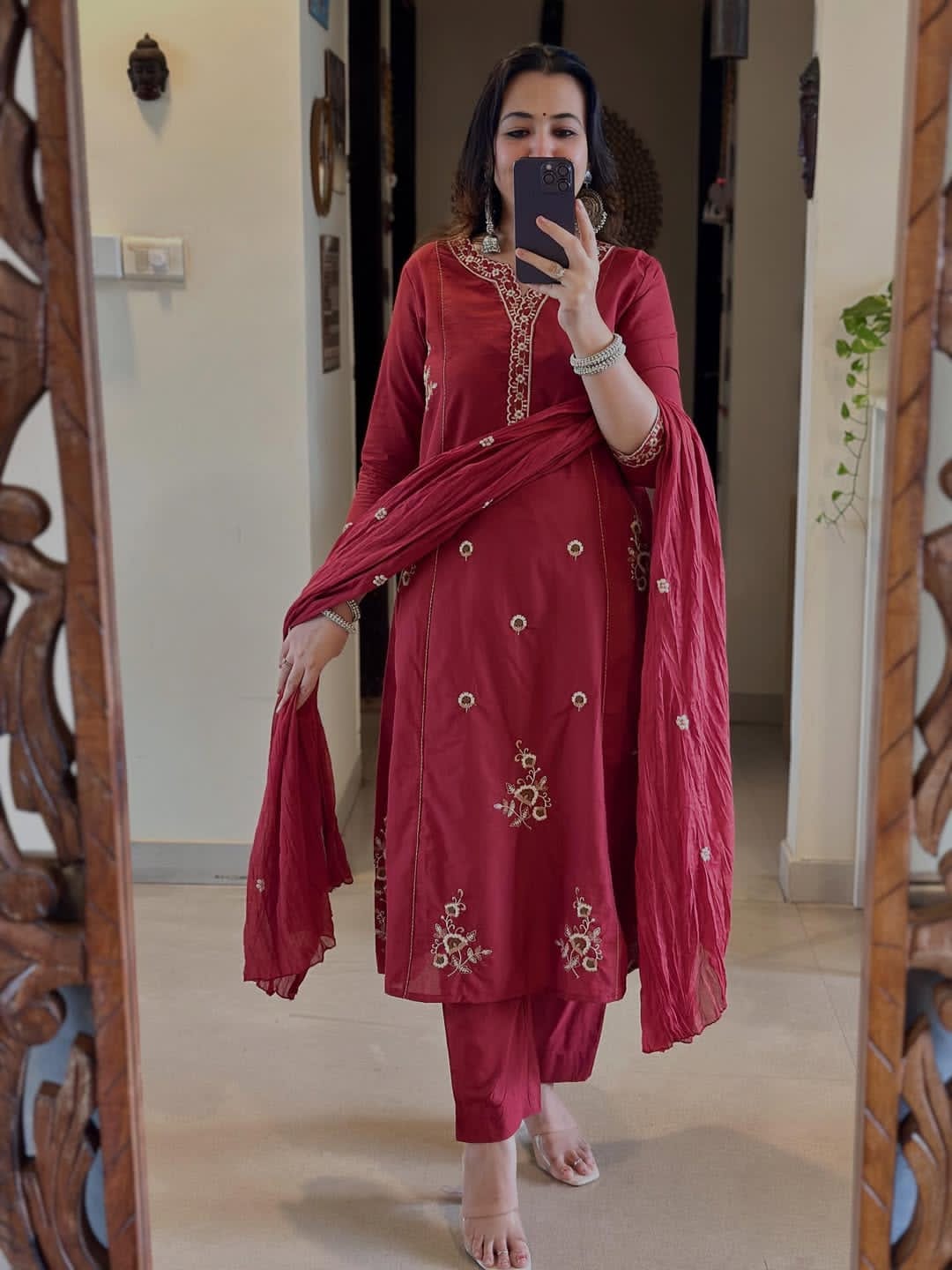 Mehrnaz Maroon Cotton Grace Set