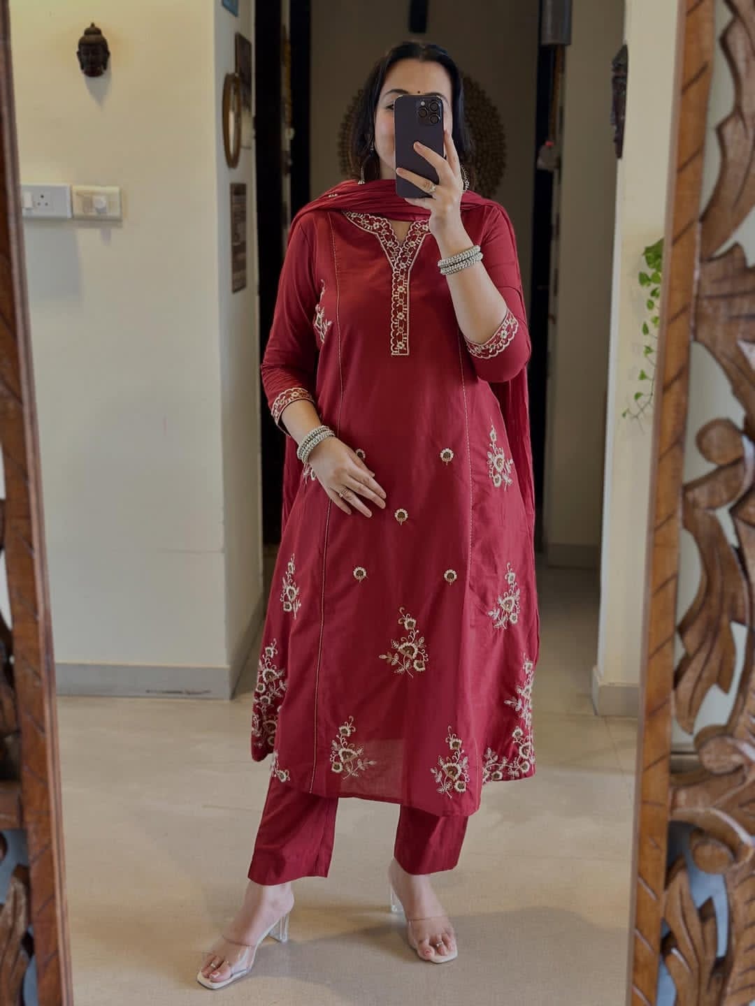 Mehrnaz Maroon Cotton Grace Set
