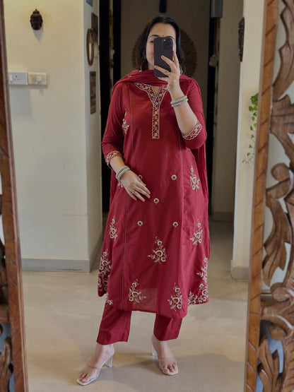 Mehrnaz Maroon Cotton Grace Set