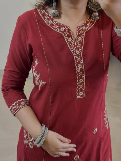 Mehrnaz Maroon Cotton Grace Set