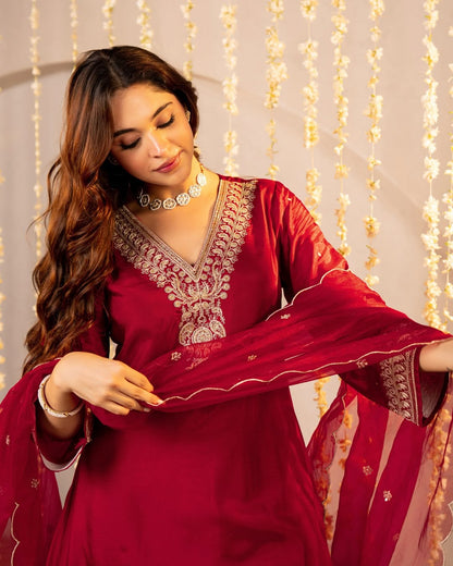 Mehrose Maroon Silk Elegance Set