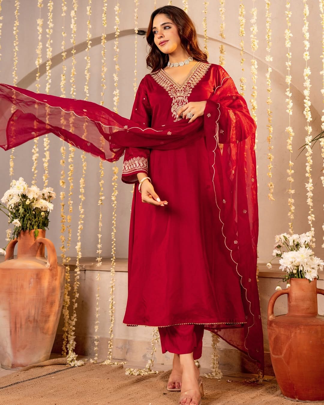 Mehrose Maroon Silk Elegance Set