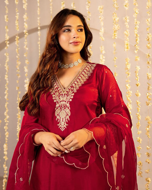 Mehrose Maroon Silk Elegance Set