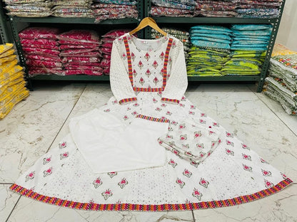 Noorjahan Ivory Chikankari Mirror Anarkali Set