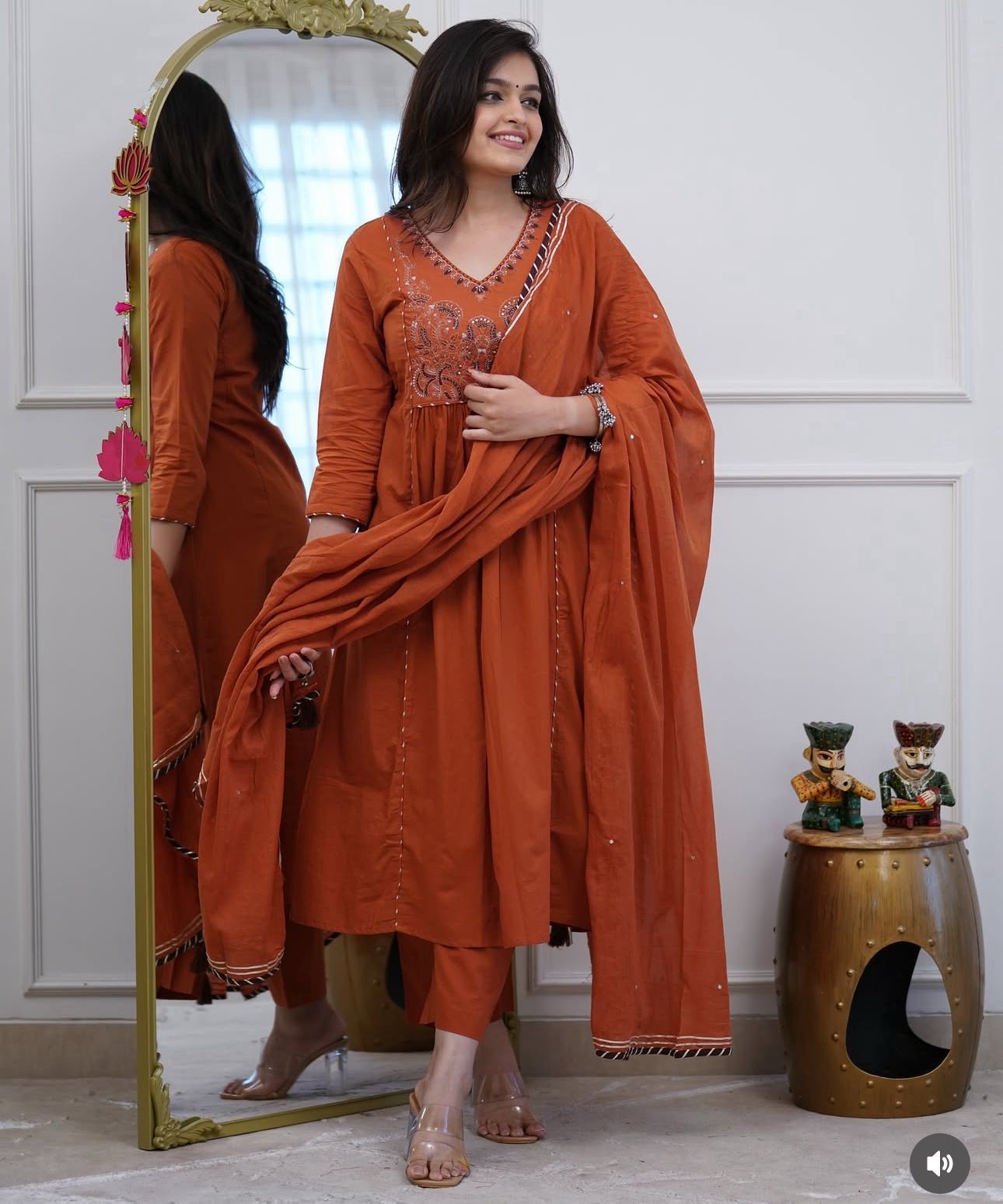 Noorika Rust Ghera Cotton Suit Set