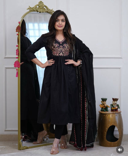 Noorika Midnight Ghera Cotton Suit Set