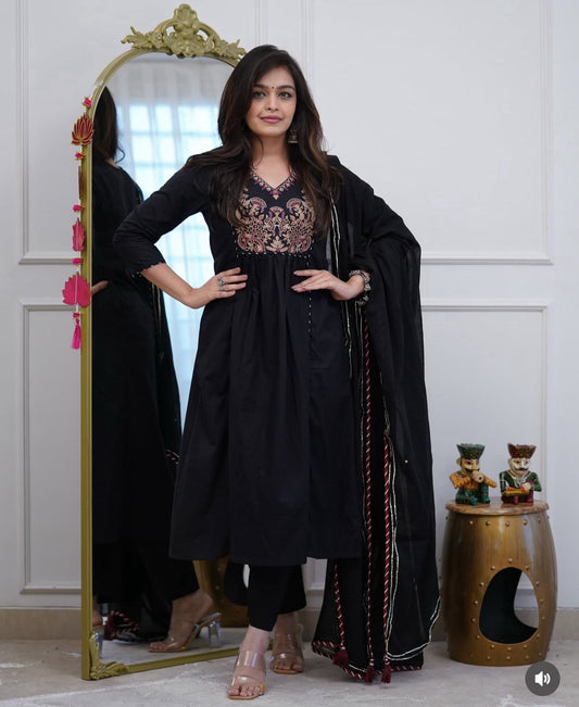Noorika Midnight Ghera Cotton Suit Set