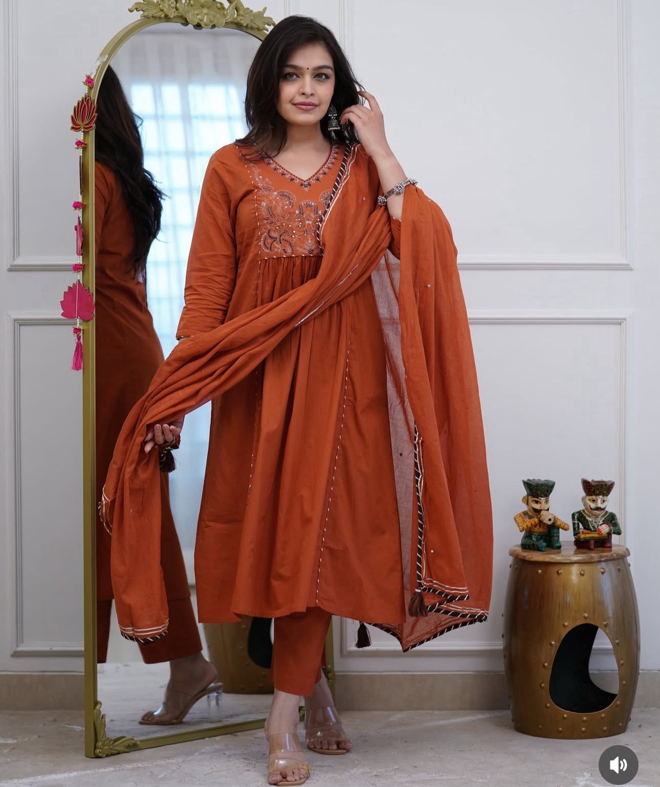 Noorika Rust Ghera Cotton Suit Set