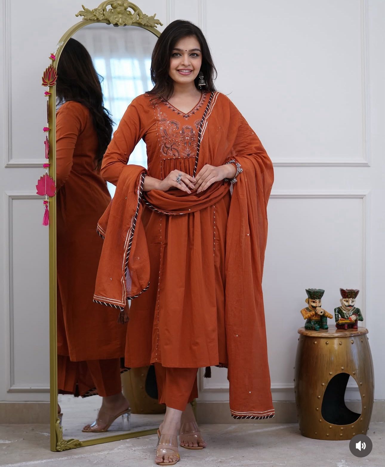 Noorika Rust Ghera Cotton Suit Set